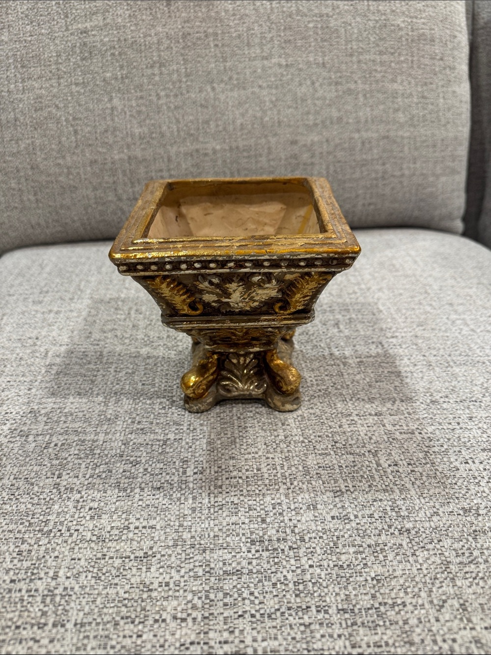 Antique-Style Square Decorative Vase in Gold Finish